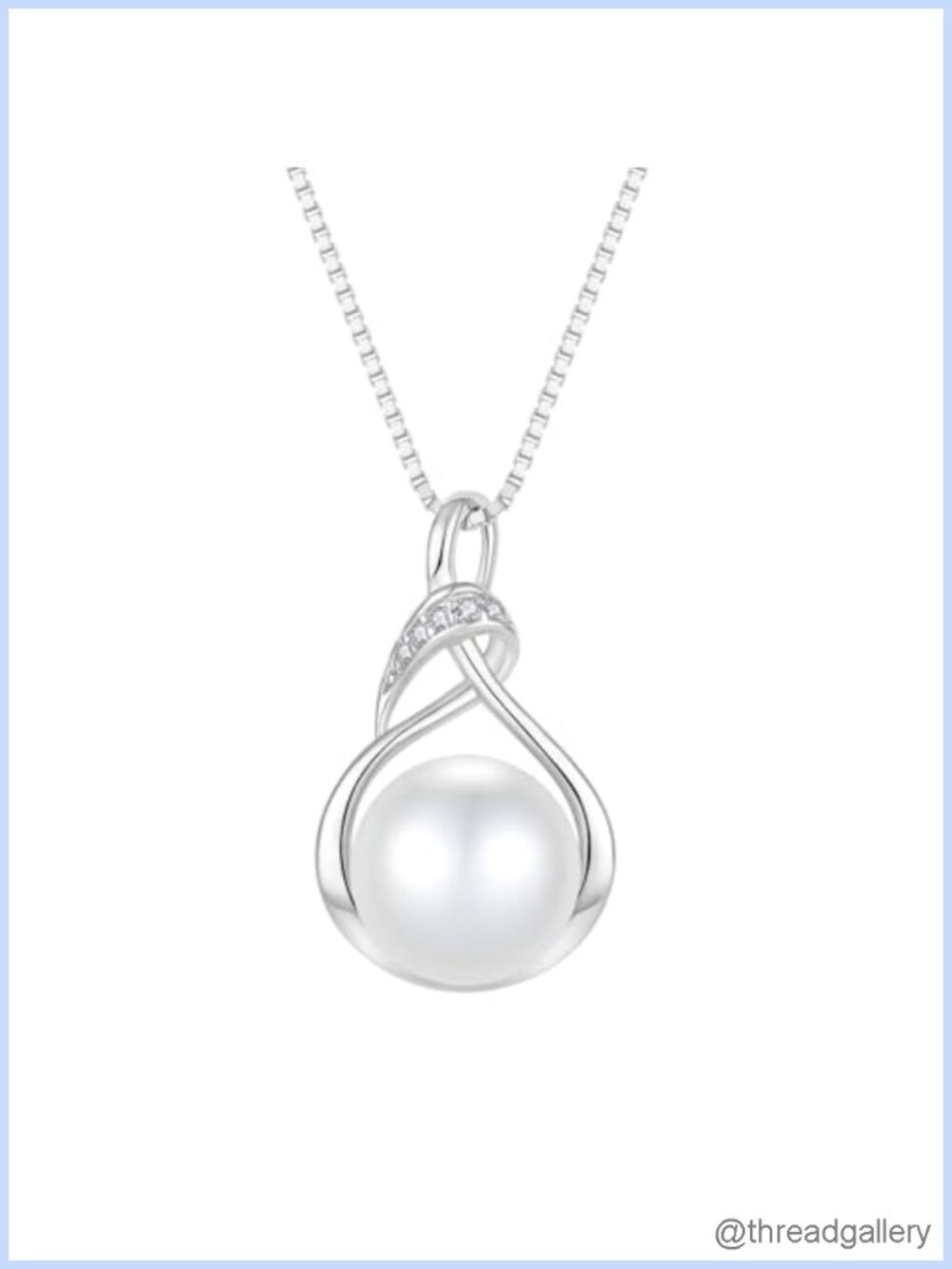 925 Sterling Silver Pearl Pendant Necklace 10mm 18k White Gold Plated